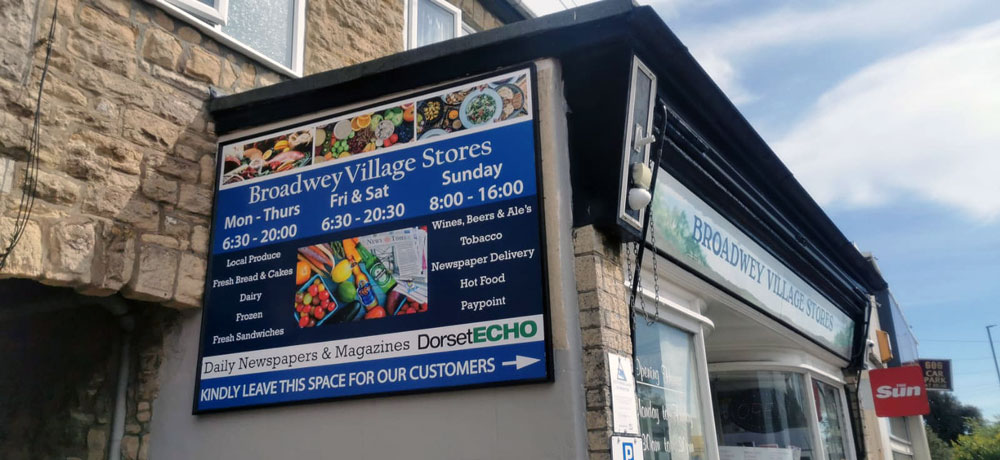 Broadwey Village Stores sign & marketing materials